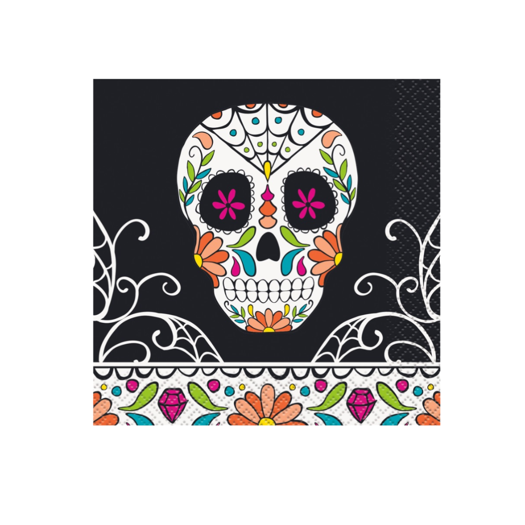 Skull Day of the Dead Beverage Napkins 24ct