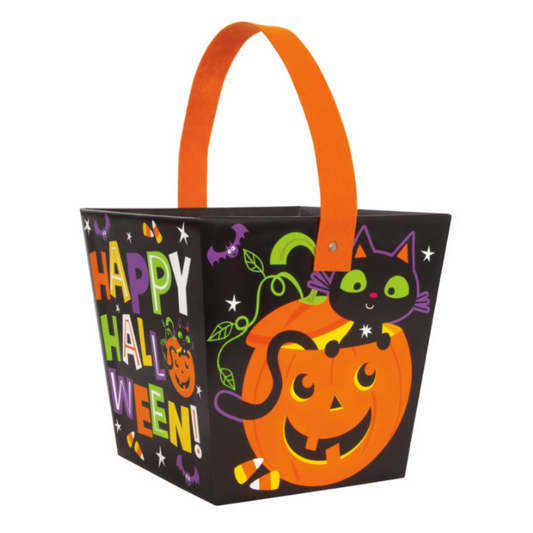 Cat & Pumpkin Halloween Paper Board Bucket
