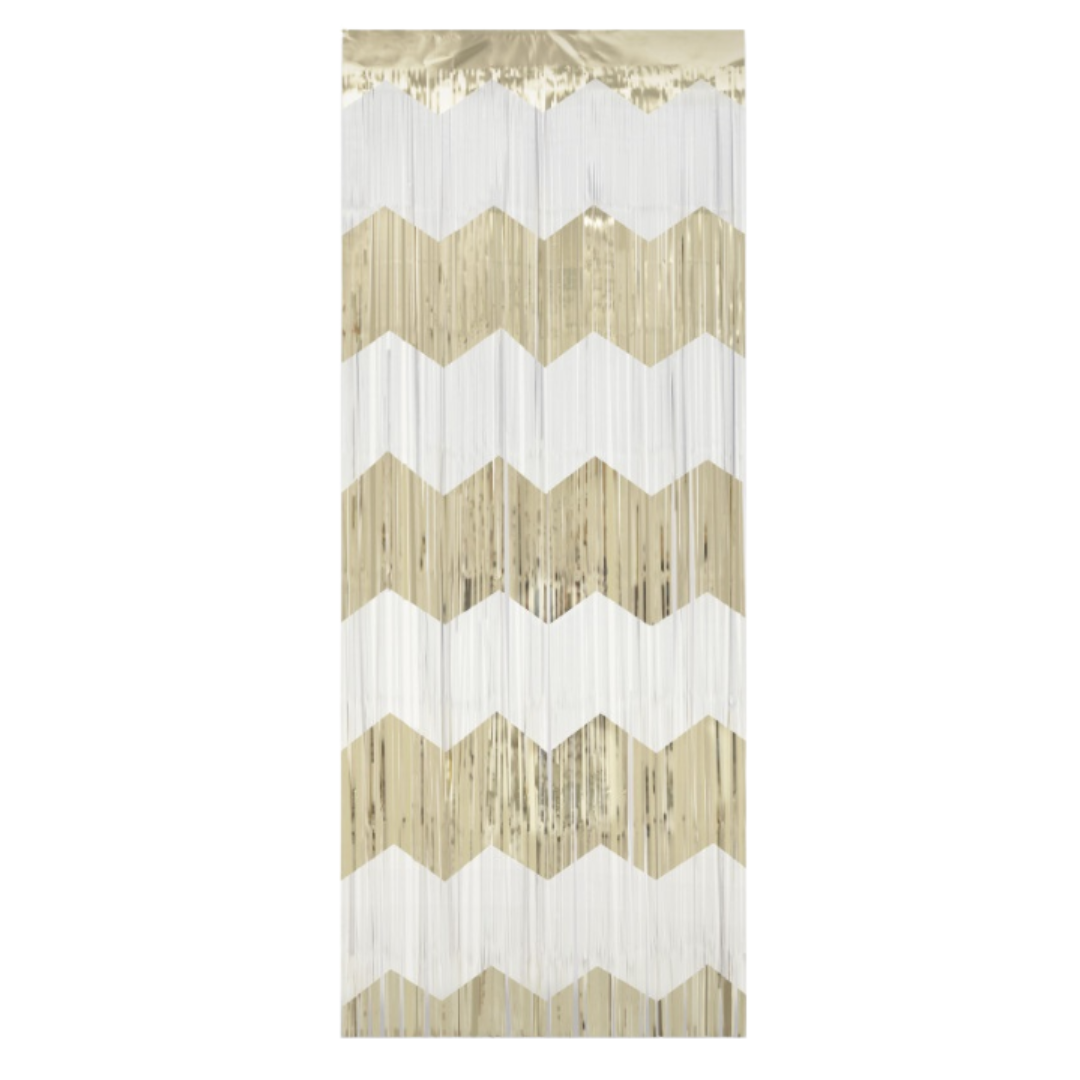 Gold and White Scalloped Foil Fringe Door Curtain