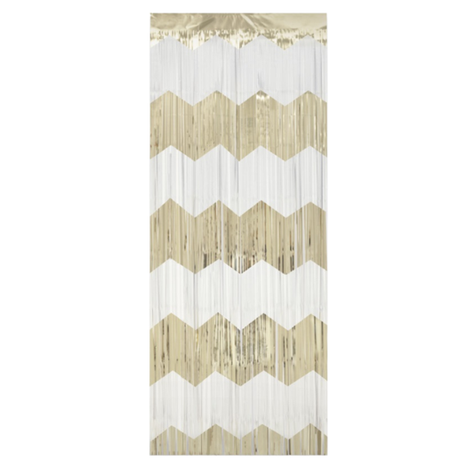 Gold and White Scalloped Foil Fringe Door Curtain