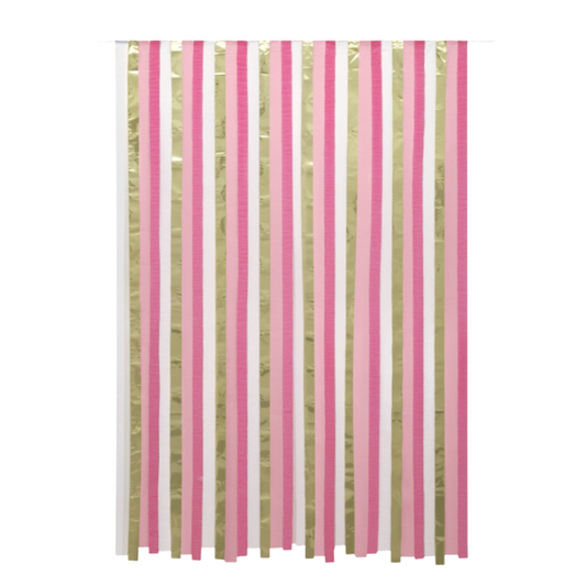 Pink Crepe and Gold Foil Streamers Photo Backdrop  70" x 48"