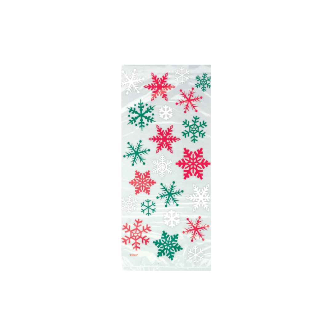 Snowflake Red/Green Cellophane Bags 20ct