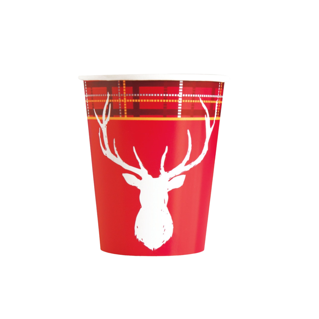 Plaid Deer Christmas 9oz Paper Cups 8ct