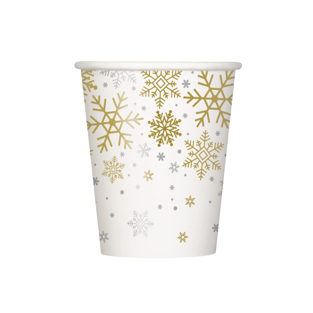 Silver & Gold Holiday Snowflakes 9oz Paper Cups 8ct