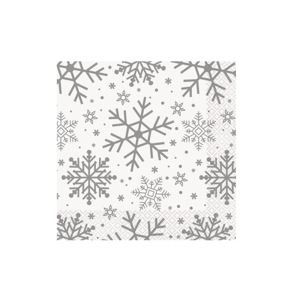 Silver & Gold Holiday Snowflakes Luncheon Napkins 16ct