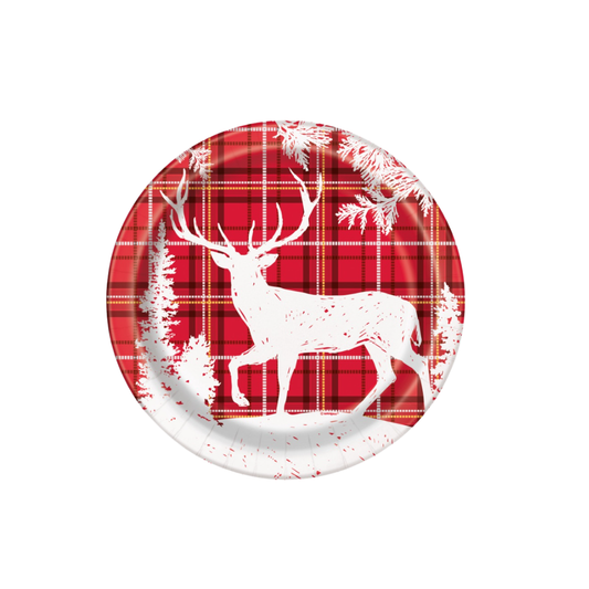 Plaid Deer Christmas Round 9" Dinner Plates 8ct