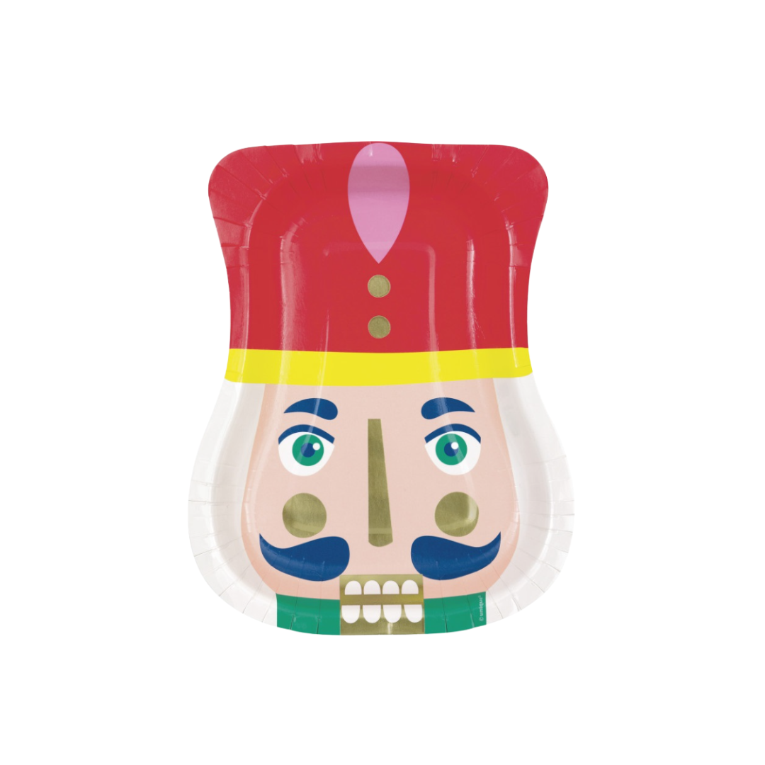 Vibrant Christmas Nutcracker Shaped Dessert Plates 8ct - Foil Stamping