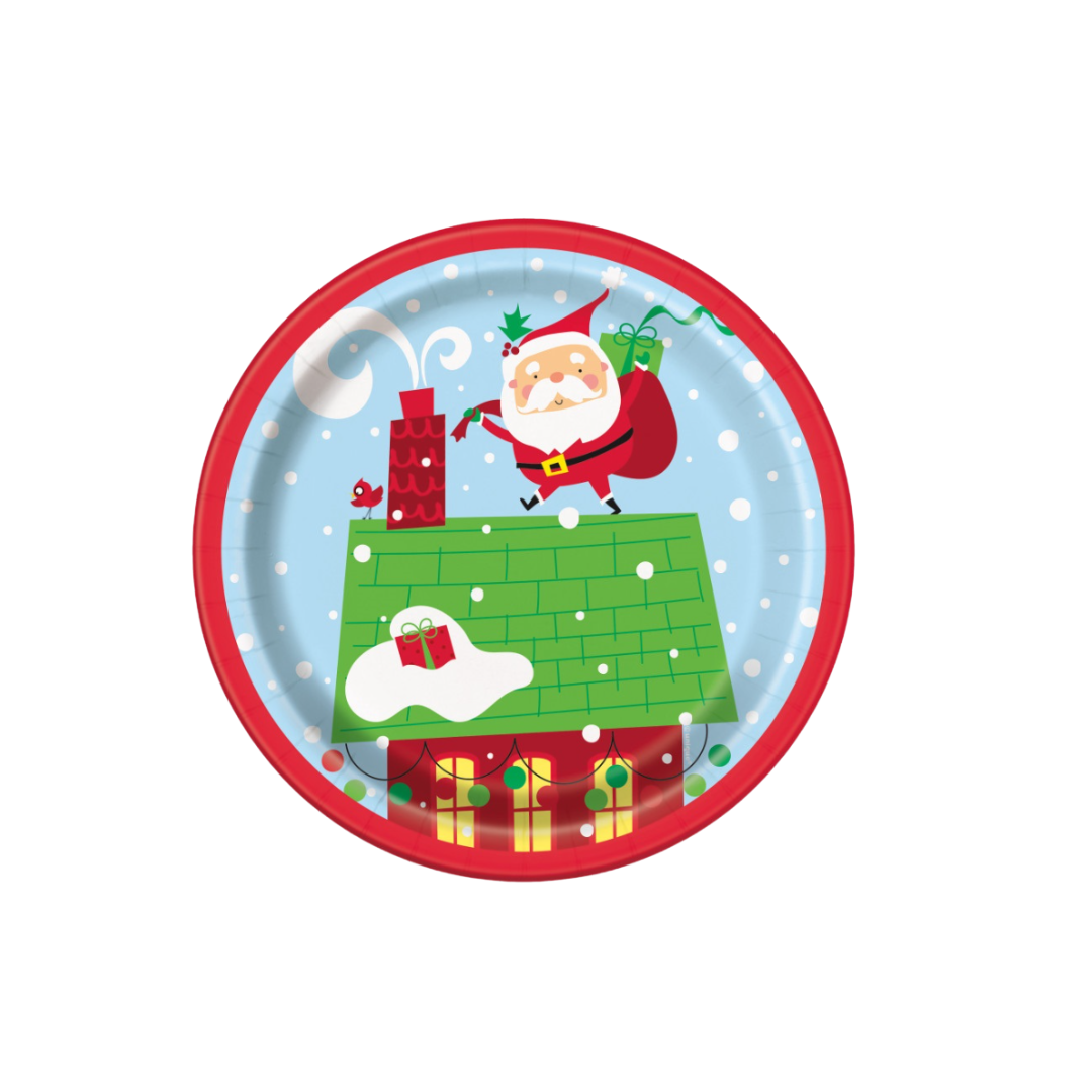 Colorful Santa Round 7" Dessert Plates 8ct