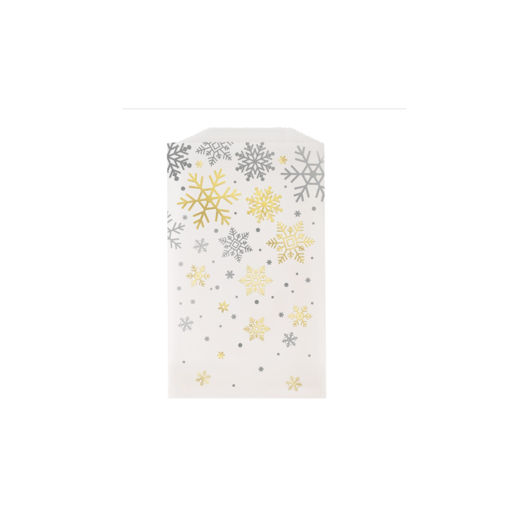 Silver & Gold Holiday Snowflakes Glassine Treat Bags 8ct - Foil Stamping