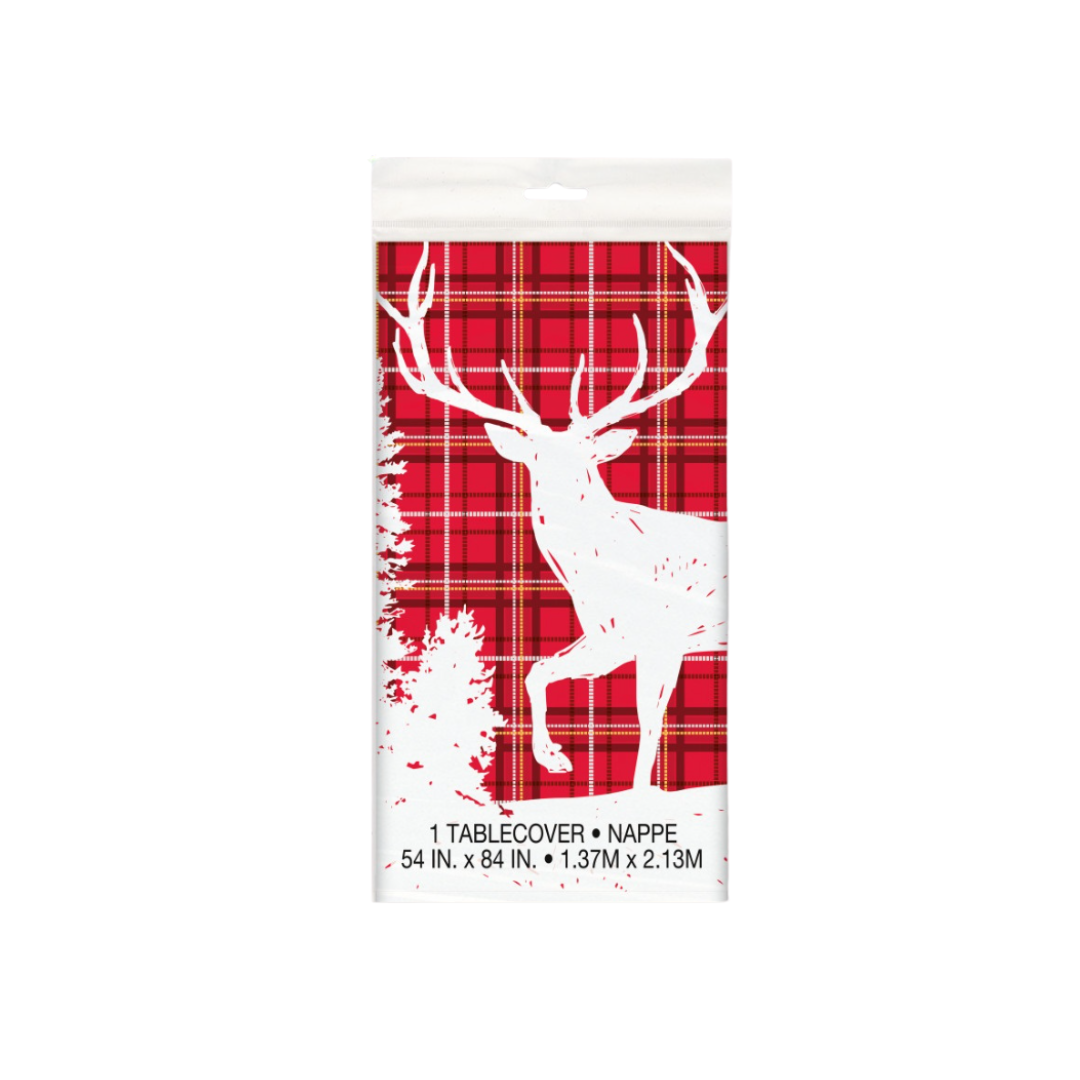 Plaid Deer Christmas Rectangular Plastic Table Cover 54" x 84"